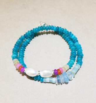 Handmade Nature Gemstone Bracelet with Freshwater Pearl Amazonite Chalcedony