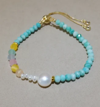 Handmade Nature Gemstone Bracelet with Freshwater Pearl Jade