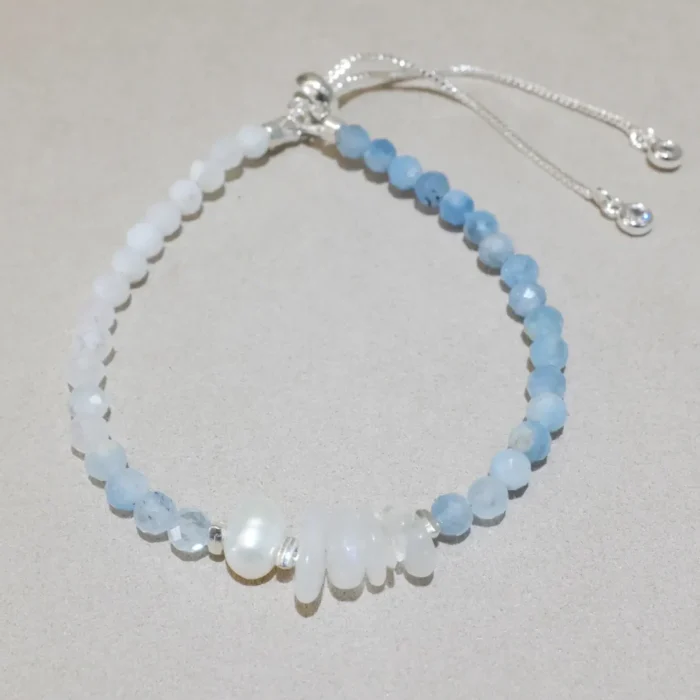 Handmade Nature Gemstone Bracelet with Freshwater Pearl Aquamarine