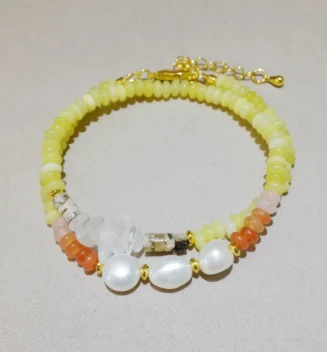 Handmade Nature Gemstone Bracelet with Freshwater Pearl Olivine Jade Nature