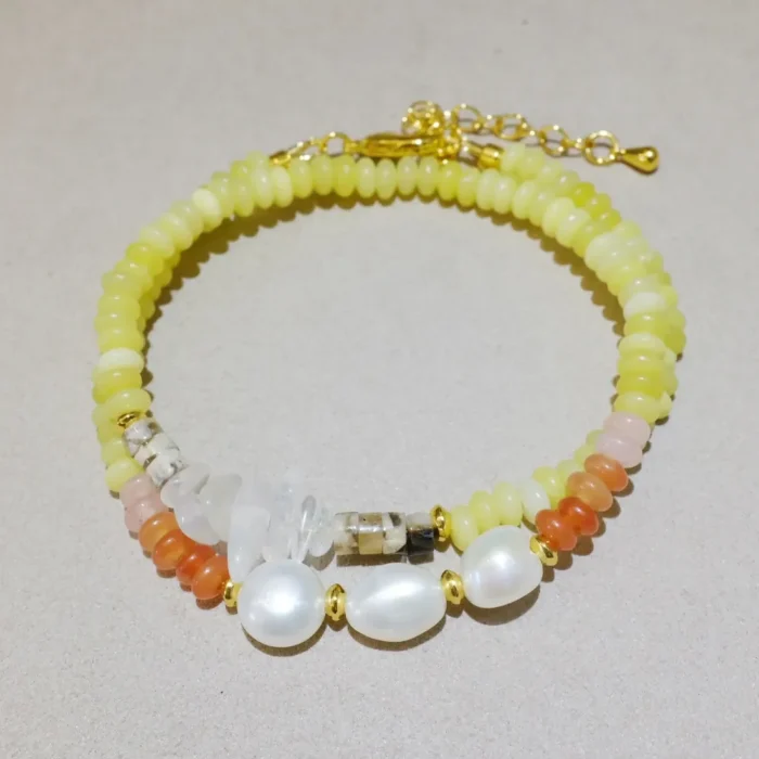 Handmade Nature Gemstone Bracelet with Freshwater Pearl Olivine Jade Nature