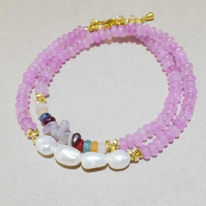 Handmade Nature Gemstone Bracelet with Freshwater Pearl——petite Gleam