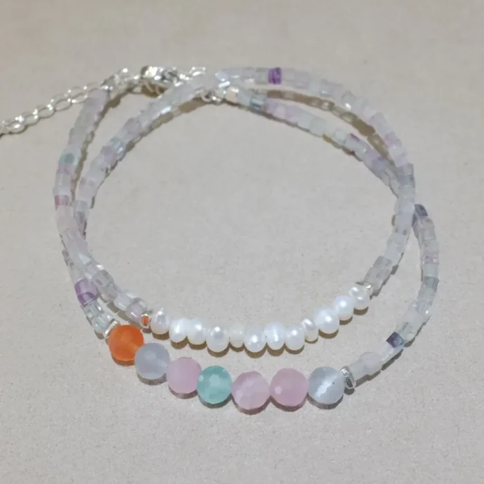Handmade Nature Gemstone Bracelet with Freshwater Pearl Fluorite Crystal