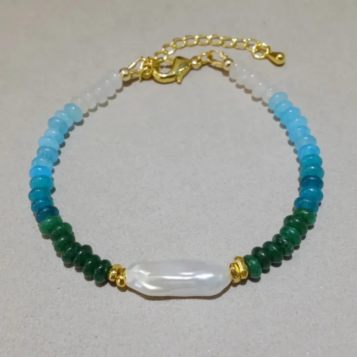 Handmade Nature Gemstone Bracelet with Freshwater Pearl Blue Gemstone Handmade Nature Gemstone Bracelet with Freshwater Pearl Blue Gemstone