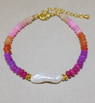 Handmade Nature Gemstone Bracelet with Freshwater Pearl – Red Gemstone