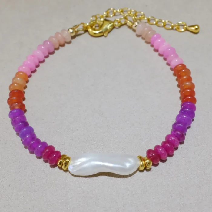 Handmade Nature Gemstone Bracelet with Freshwater Pearl – Red Gemstone Handmade Nature Gemstone Bracelet with Freshwater Pearl – Red Gemstone