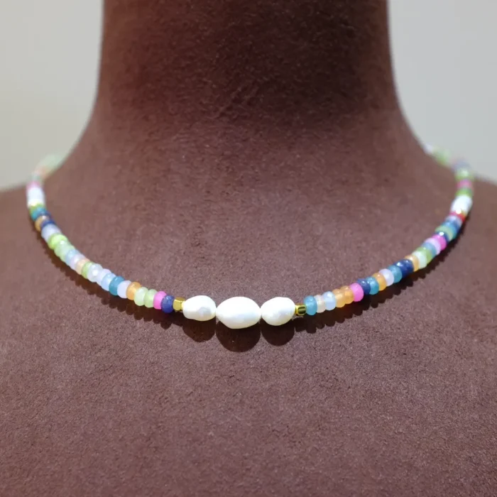 Handmade Nature Gemstone Necklace with Freshwater Pearl – Multicolor Gemstone Radiant necklace Handmade Nature Gemstone Necklace with Freshwater Pearl – Multicolor Gemstone Radiant necklace