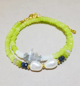 Handmade Nature Gemstone Bracelet with Freshwater Pearl Olivine Jade