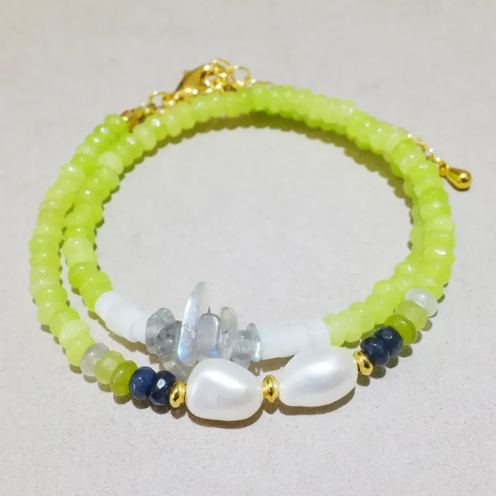 Handmade Nature Gemstone Bracelet with Freshwater Pearl Olivine Jade Handmade Nature Gemstone Bracelet with Freshwater Pearl Olivine Jade