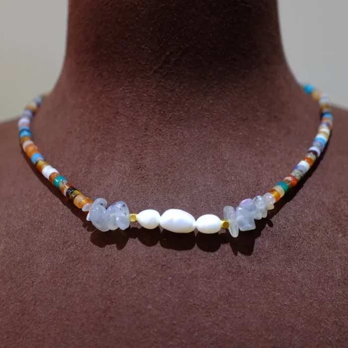 Handmade Nature Gemstone Necklace with Freshwater Pearl Multigem Cylinder baroque Necklace Handmade Nature Gemstone Necklace with Freshwater Pearl Multigem Cylinder baroque Necklace