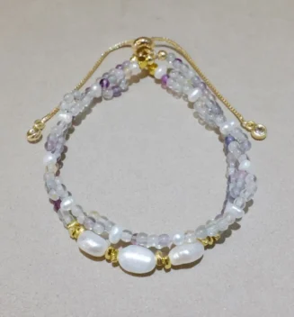 Handmade Nature Gemstone Bracelet with Freshwater Pearl Fluorite Bracelet