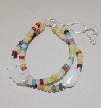 Handmade Nature Gemstone Bracelet with Freshwater Pearl – Multicolor Gemstone Rainbow Youth Bracelet