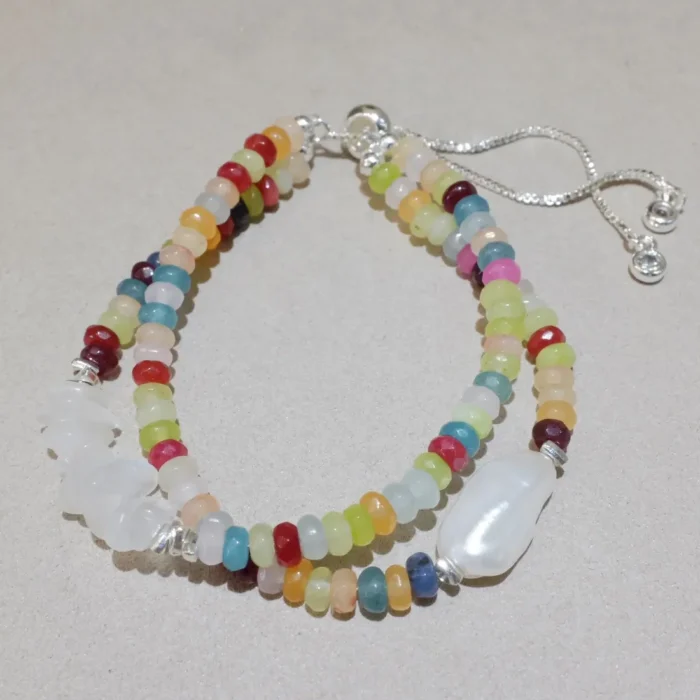Handmade Nature Gemstone Bracelet with Freshwater Pearl – Multicolor Gemstone Rainbow Youth Bracelet Handmade Nature Gemstone Bracelet with Freshwater Pearl – Multicolor Gemstone Rainbow Youth Bracelet