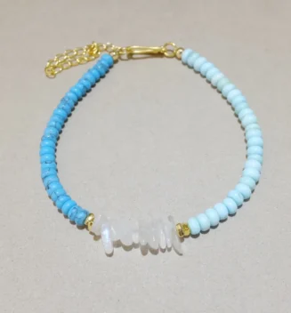 Handmade Nature Gemstone Bracelet with white moonstone Blue Turquoise