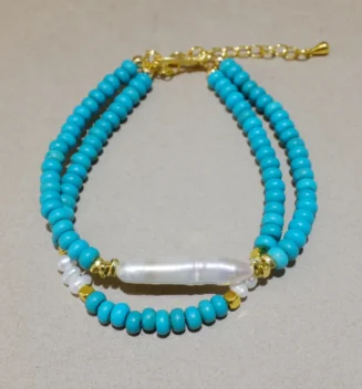 Handmade Nature Gemstone Bracelet with Freshwater Pearl Turquoise