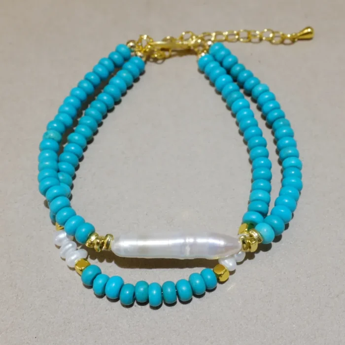 Handmade Nature Gemstone Bracelet with Freshwater Pearl TurquoiseHandmade Nature Gemstone Bracelet with Freshwater Pearl Turquoise Handmade Nature Gemstone Bracelet with Freshwater Pearl Turquoise