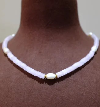 Handmade Nature Gemstone Necklace with Freshwater Pearl Rose Quartz