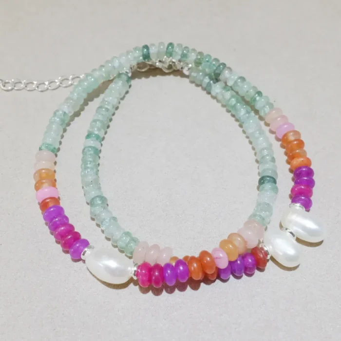 Handmade Nature Gemstone Bracelet with Freshwater Pearl Green Strawberry Quartz