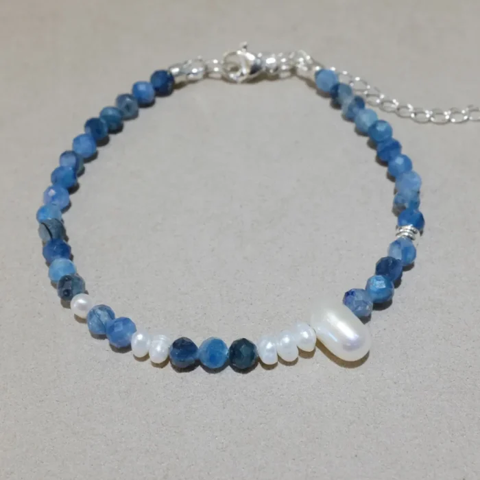 Handmade Nature Gemstone Bracelet with Freshwater Pearl Kyanite