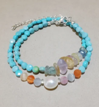 Handmade Nature Gemstone Bracelet with Freshwater Pearl Turquoise Vintage Bracelet