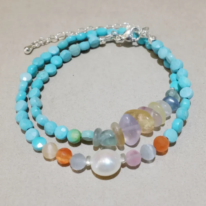 Handmade Nature Gemstone Bracelet with Freshwater Pearl Turquoise Vintage Bracelet Handmade Nature Gemstone Bracelet with Freshwater Pearl Turquoise Vintage Bracelet