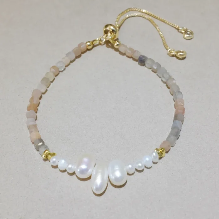Handmade Nature Gemstone Bracelet with Freshwater Pearl Sunstone Bracelet Handmade Nature Gemstone Bracelet with Freshwater Pearl Sunstone Bracelet