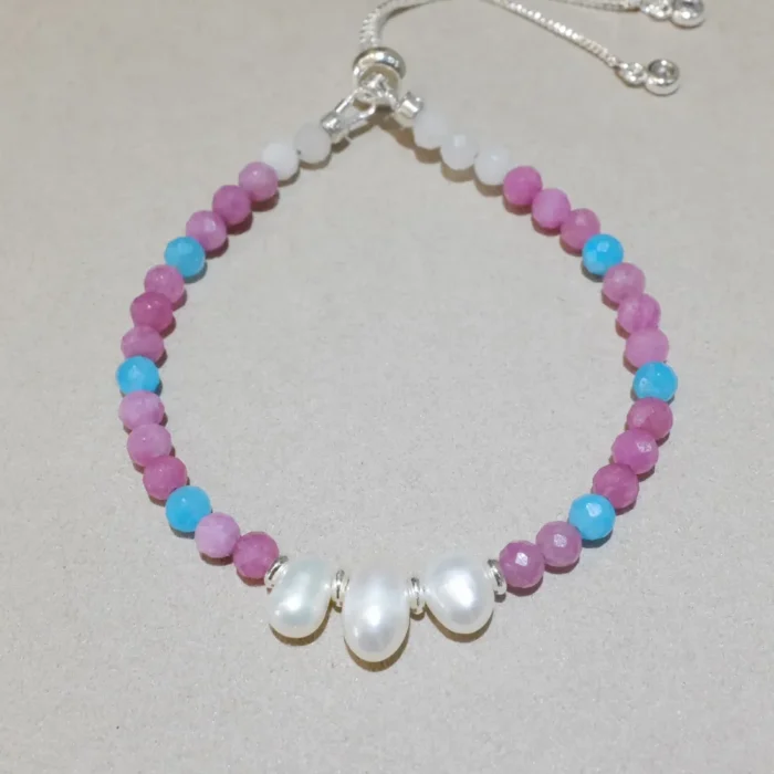 Handmade Nature Gemstone Bracelet with Freshwater Pearl Purple Tourmaline Handmade Nature Gemstone Bracelet with Freshwater Pearl Purple Tourmaline